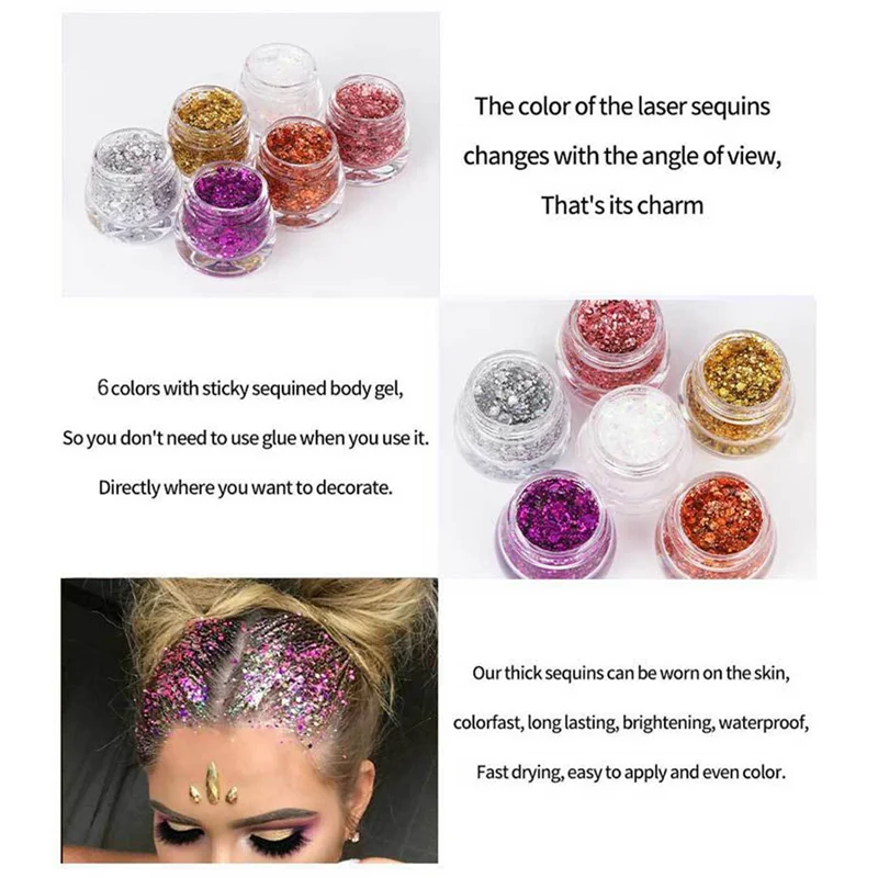 ABNG Eye Glitter อายแชโดว์เล็บ Body Face Glitter เจลยาวนานประกายเลื่อมเทศกาล Shinny ตกแต่ง Party