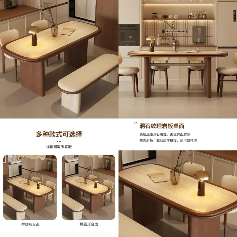 Rectangular Travertine Top Solid Black Walnut Dining Table Set Modern Designer Kitchen Desk for Home Office Use