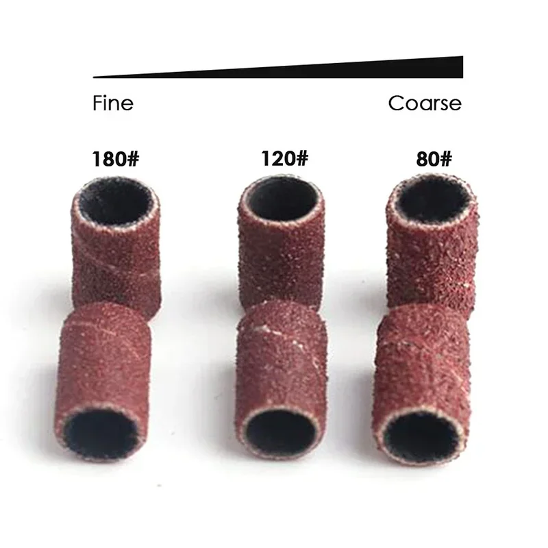 100/50pc サンディングキャップバンド電気マニキュアマシン 180/120/80 グリットネイルドリル研削ビットファイルペディキュアツール