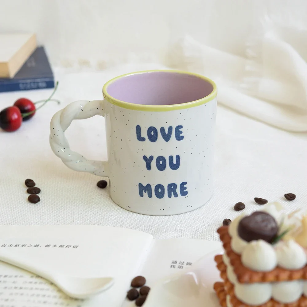 Cute Letter Twisted Handgrip Porcelain Mugs Creative Contrast Color Ceramic Household Drinkware Milk Juice Coffee Mug Cups