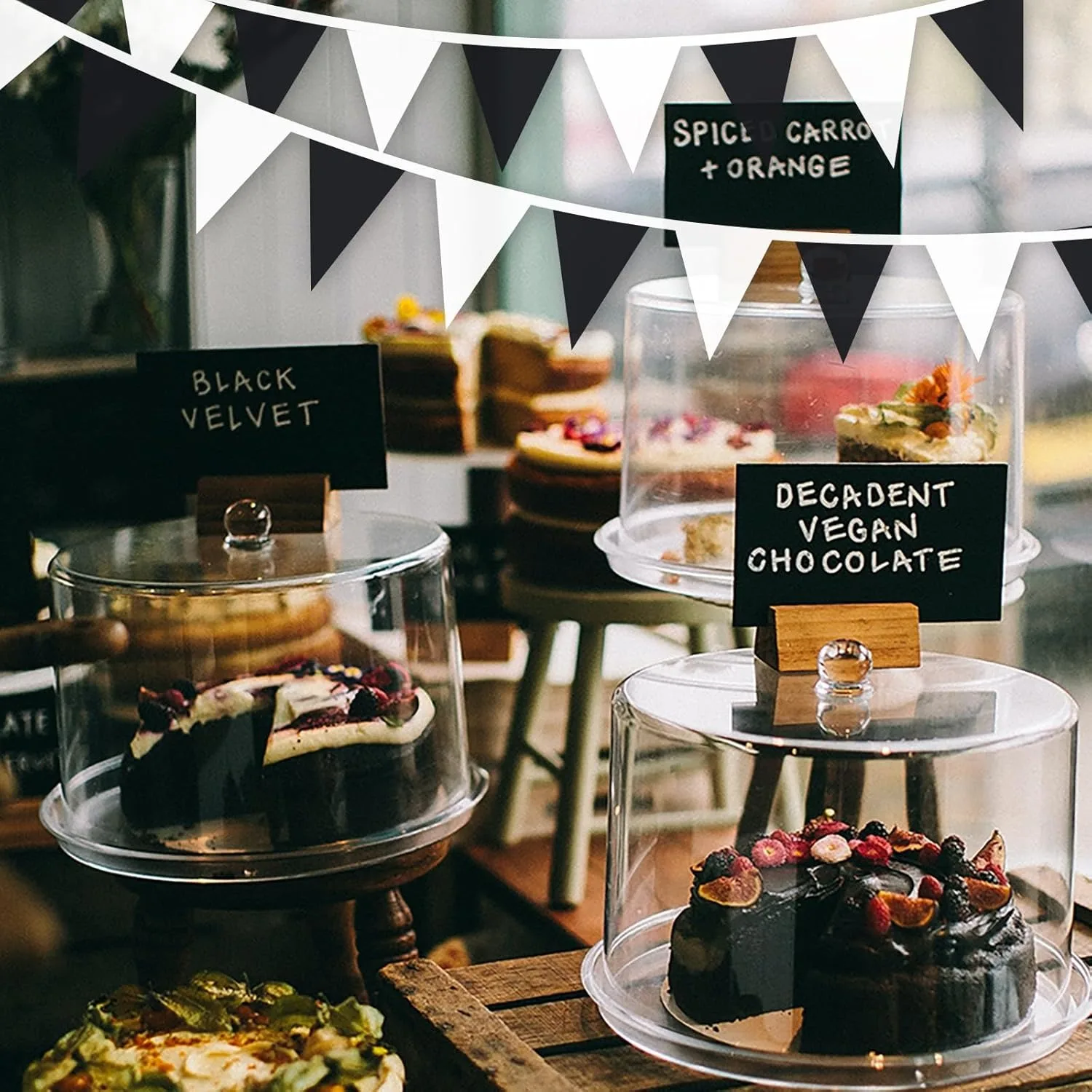 Description Picture 6 of itemBlack White Pennant Banner Flags String Fabric Triangle Bunting Flag,Party Decorations for Wedding, Birthday,Home Outdoor Garden