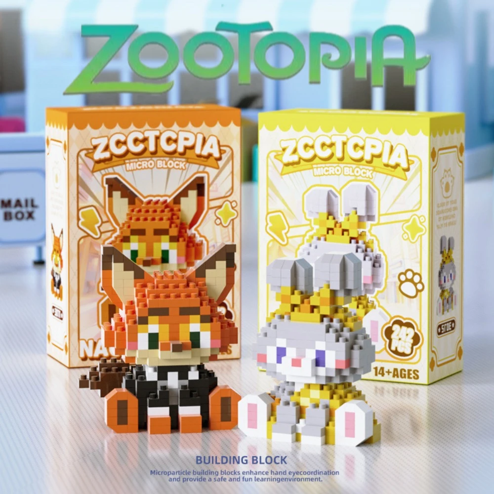 Zootopia Judy Hopps Nick Wilde boîte aveugle série Anime personnage ornement LEGO Micro-particules Figurines 3D jouets de construction cadeau