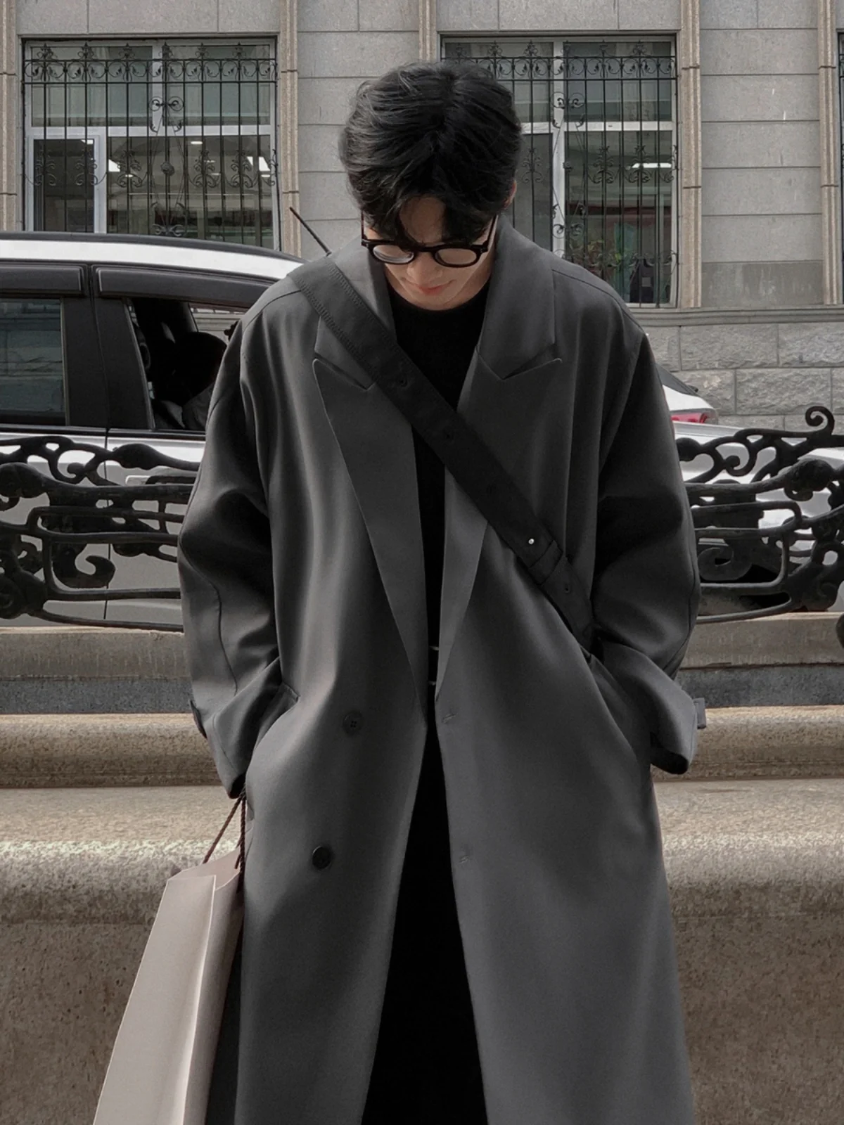 

Корейское мужское длинное пальто свободного кроя в стиле хипстер, осенне-зимнее, повседневное, модное, с пуговицами, молодежное, популярное