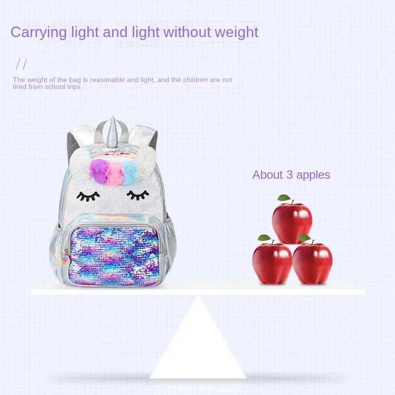 Mochilas escolares de unicornio para guardería, bolsas pequeñas antipérdida para niños, mochilas de dibujos animados para niñas, bolso escolar con lentejuelas de arcoíris para niños