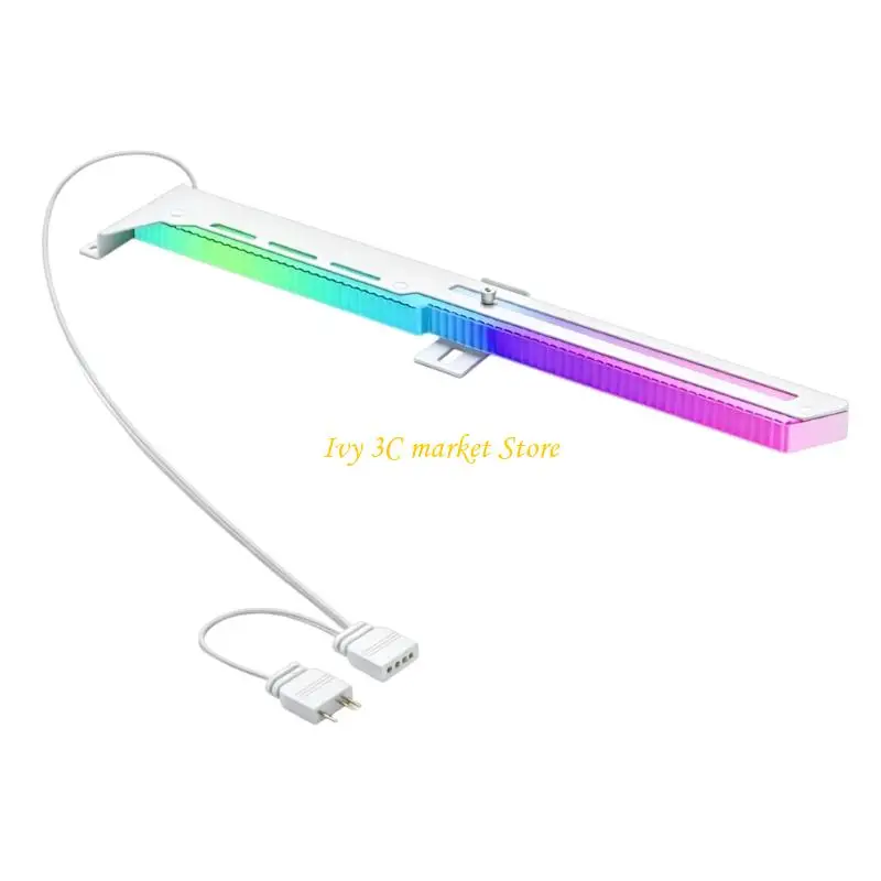 D7YC GPU Card Support with Geometric ARGB Light Trim, 5V 3-Pin Leads Pair, and Sliding Holder for Horizontal Installation