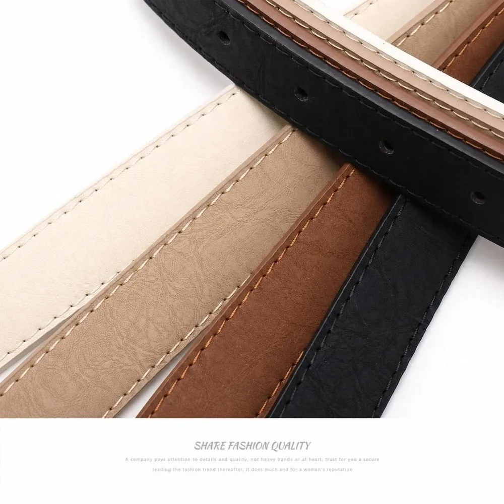 Gold Alloy Buckle Women Waist Belt Pin Buckle Closure Minimalist PU Leather Belt Casual All-match Slim Waist Strap For Women