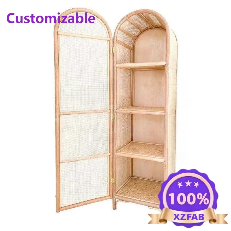 Factory Direct 2026 Nordic rattan single wardrobe homestay home small apartment bedroom retro Japanese ins storage cabinet
