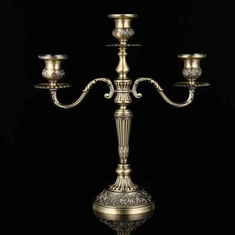Plated Candle Holder Retro Bronze Candelabra For Wedding Prop Gold Candlelight Dinner Hotel Metal Home Decoration
