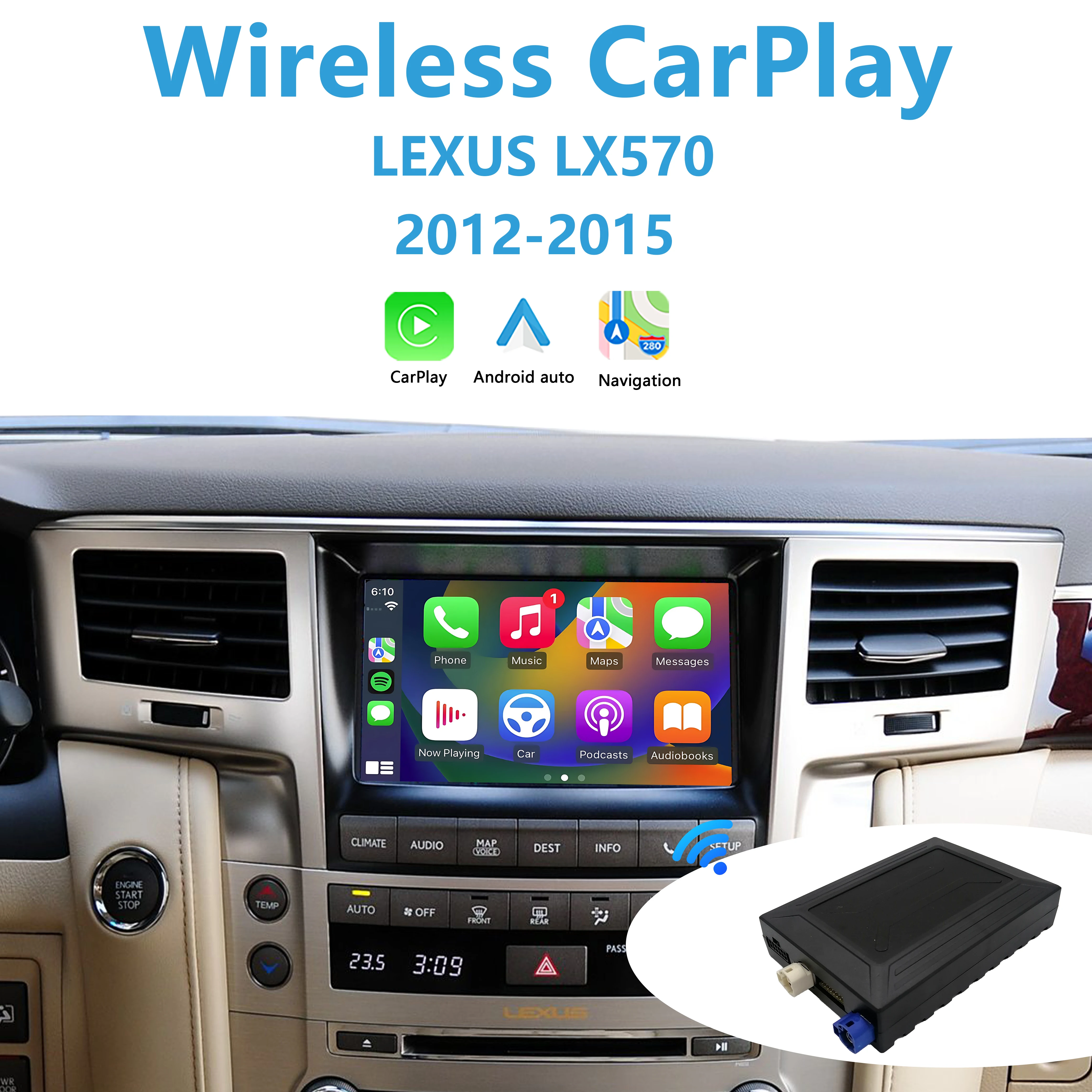 Apple CarPlay para LEXUS LX570 2012-2015 agregar caja de interfaz de cámara de marcha atrás inalámbrica Android Auto Plug & Play