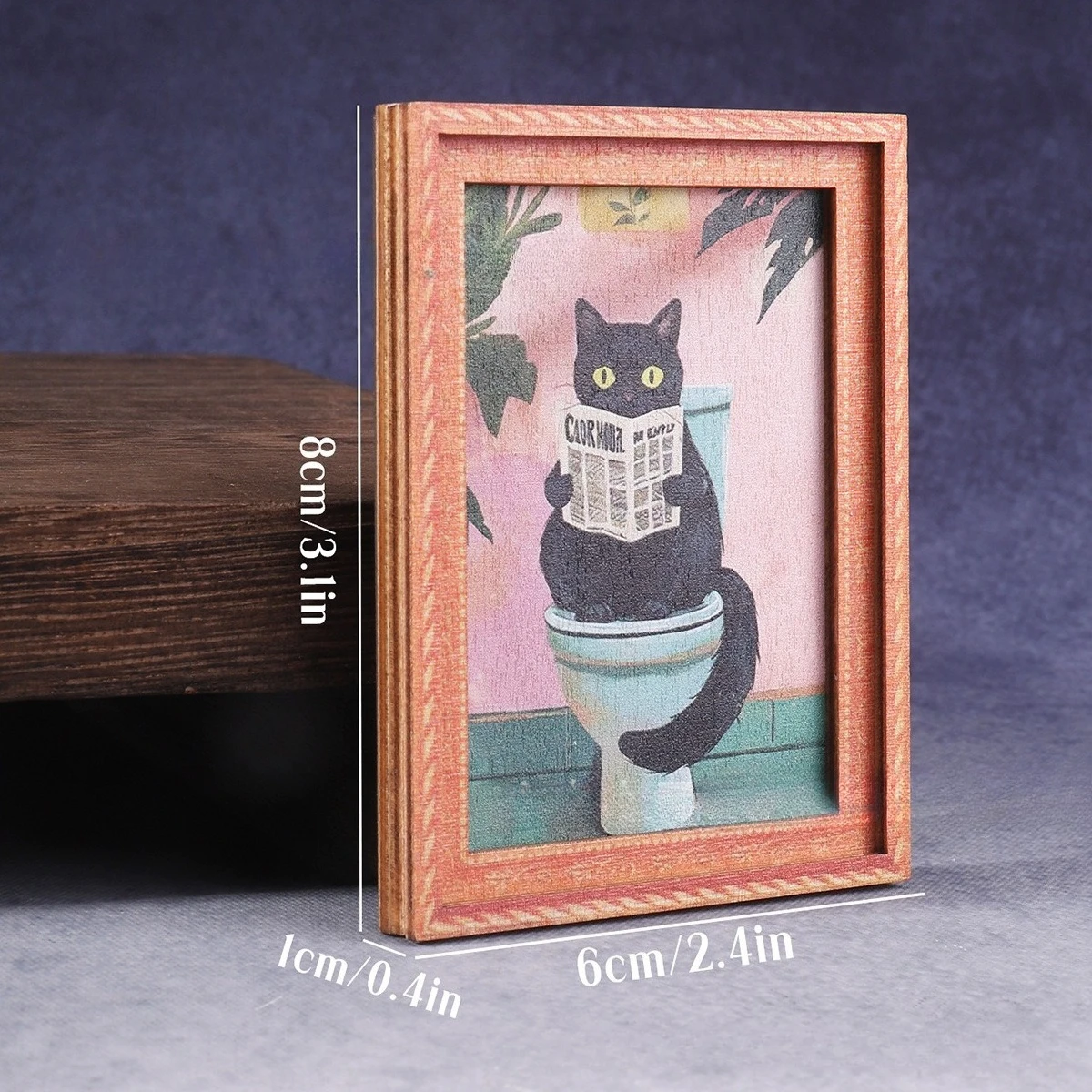 Funny Black Cat Reading Newspaper on Toilet Fridge Magnet, Mini Framed Art Decor for Bathroom, Kitchen & Cat Lover Gift