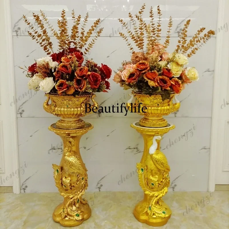 D1089 European living room floor-to-ceiling large vase ornament gold-plated home decoration TV cabinet flower arrangement