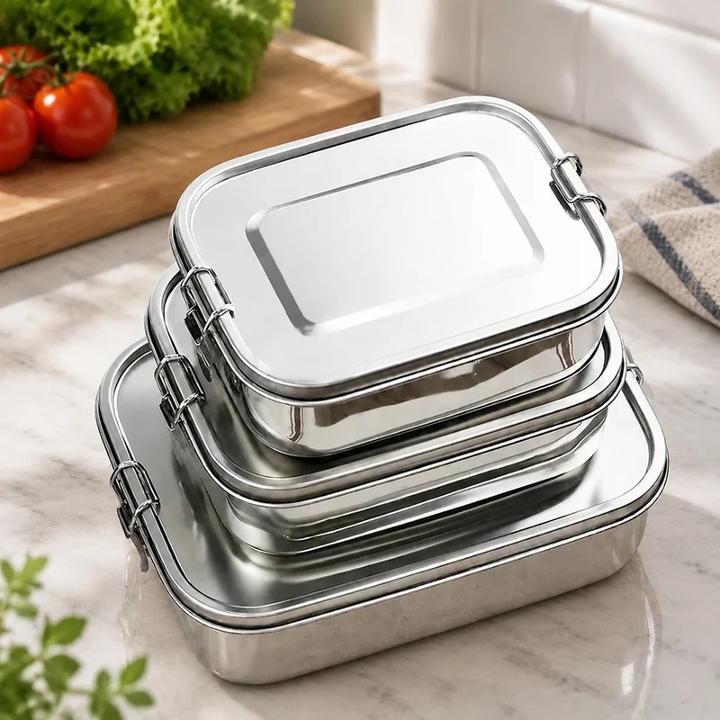 Square 304 Stainless Steel Insulated Bento Box with Large Capacity for Student Meals