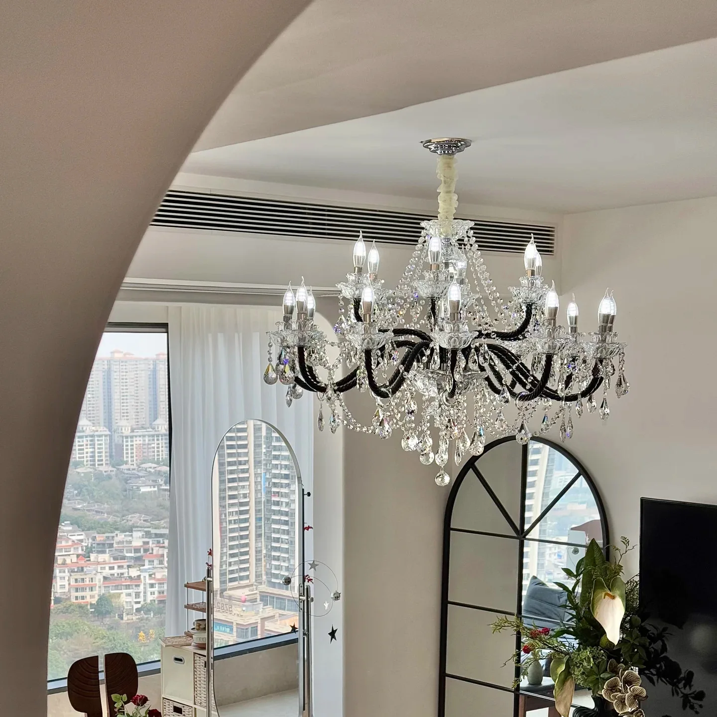French Black Glass E14 Candle Chandelier Luxury American Clear Crystal Led Pendant Light Decor Home Indoor Lighting Luminarias