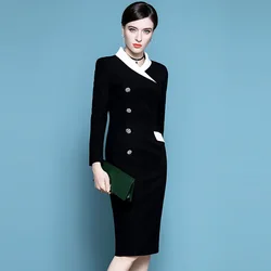 High End Suit Dress New Autumn Femininity Color Matching Retro Celebrity Slim Dress