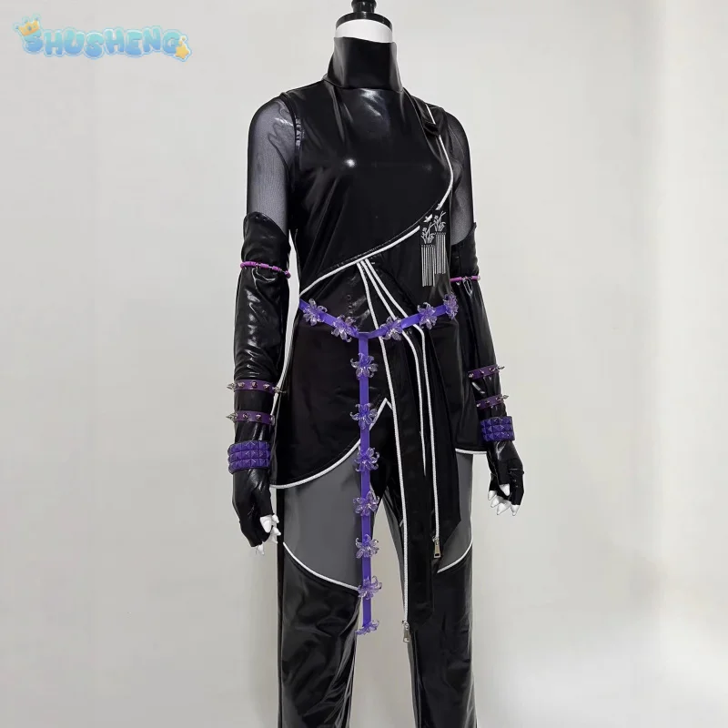 أزياء رومي ميرا زوي HUNTR/X KPop شيطان الصيادين التأثيرية زي جديد من الجلد الأسود للبالغين والأطفال والنساء طقم بدلة الهالوين