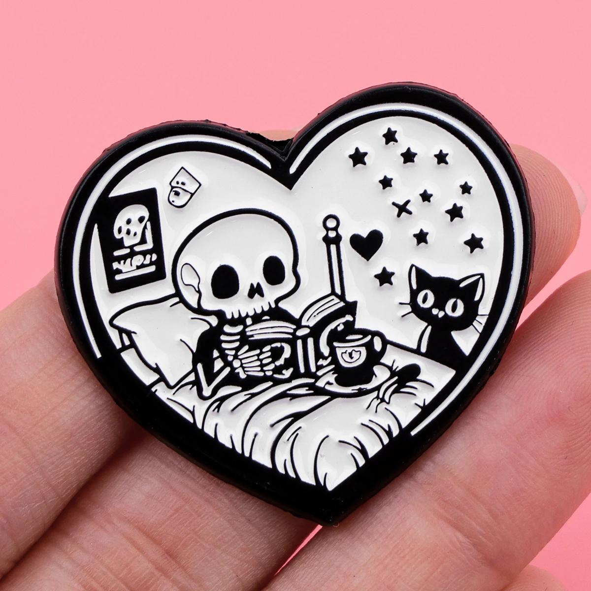 Skeleton and Black Cat Enamel Pin Brooches on Clothes Badge Bag Clothes Lapel Woman Men Jewelry Gift