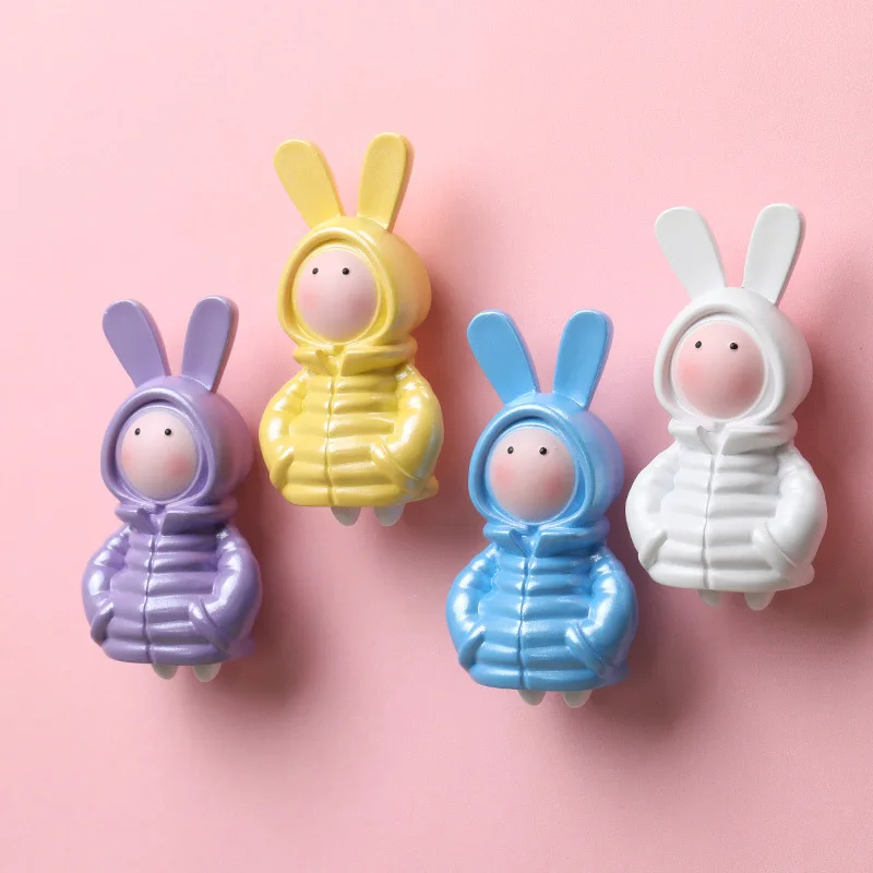 Long Ear Rabbit Refrigerator Magnet Gold Silver Down Jacket 3D Doll Refrigerator Decoration Photo Wall Gift Children's Toys