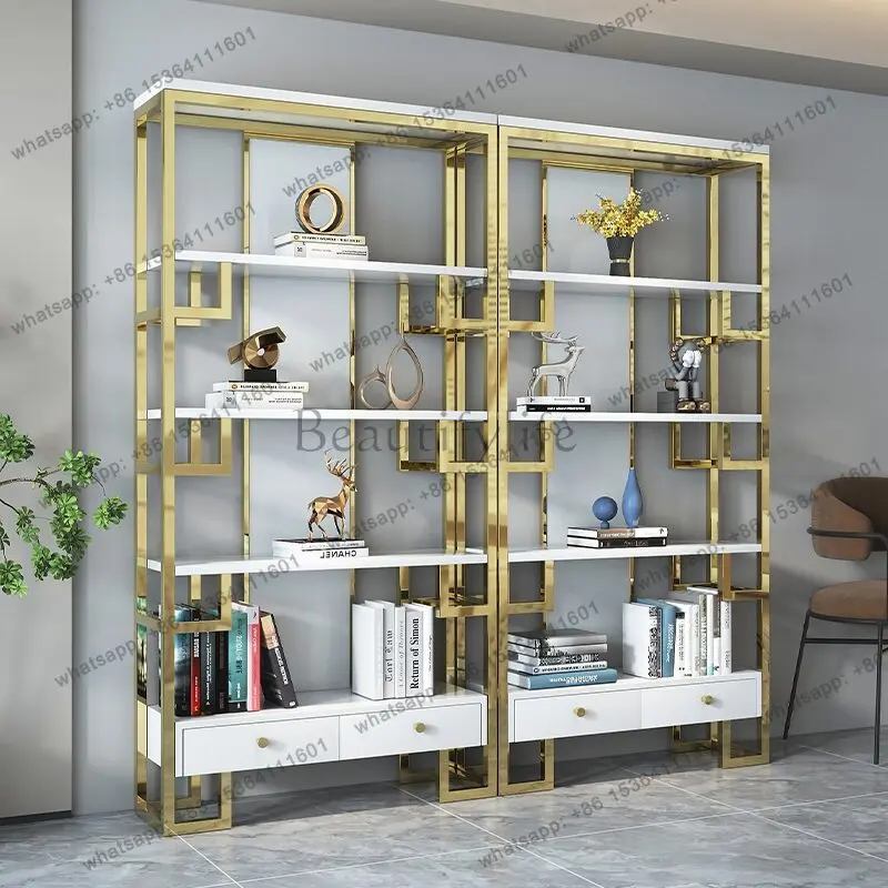 Modern light luxury stainless steel creative bookshelf floor display rack wrought iron partition shelf