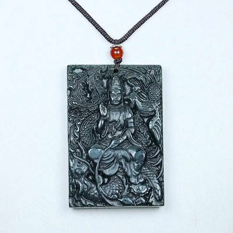 Hotan Green Jade Guanyin Pendant And Auspicious Peace Amulet Necklace Jewelry