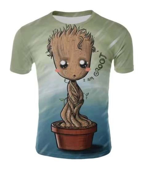 Мужская быстросохнущая дышащая повседневная спортивная футболка Marvel Groot с круглым вырезом и короткими рукавами (лето)