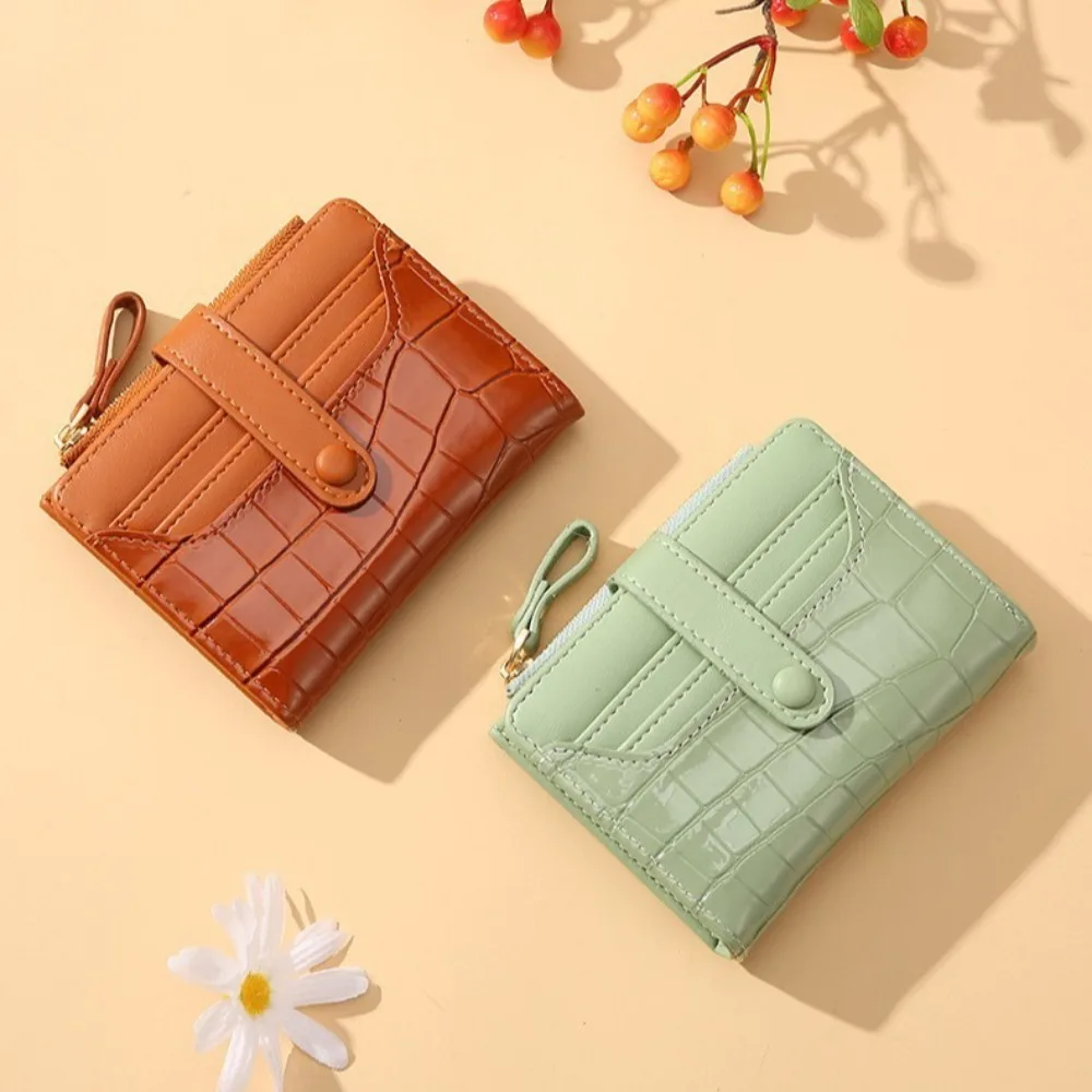 Multi-card Slots Women Short Wallet Fashion Leather Solid Color Women Clutch Crocodile Print Waterproof Card Bag Women