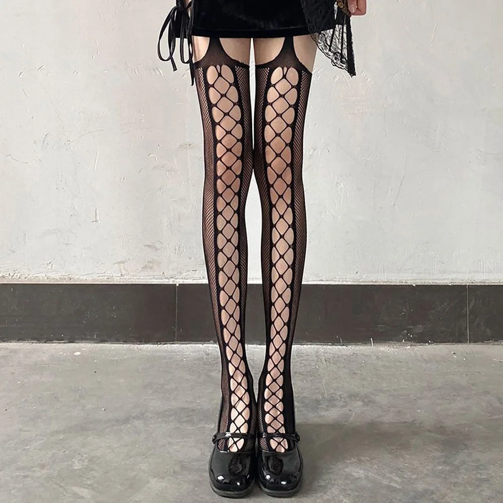 

Women Sexy Hosiery Thigh High Mesh Stockings JK Lolita Punk Ladies Girls Hollow Out Fishnet Stockings Y2K Nylon Pantyhose