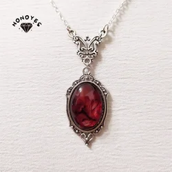 Gothic Blood Red Quartz Charm Necklace Butterfly Necklace For Women Vampire Embossed Witch Jewelry Accessories Vintage Chokers