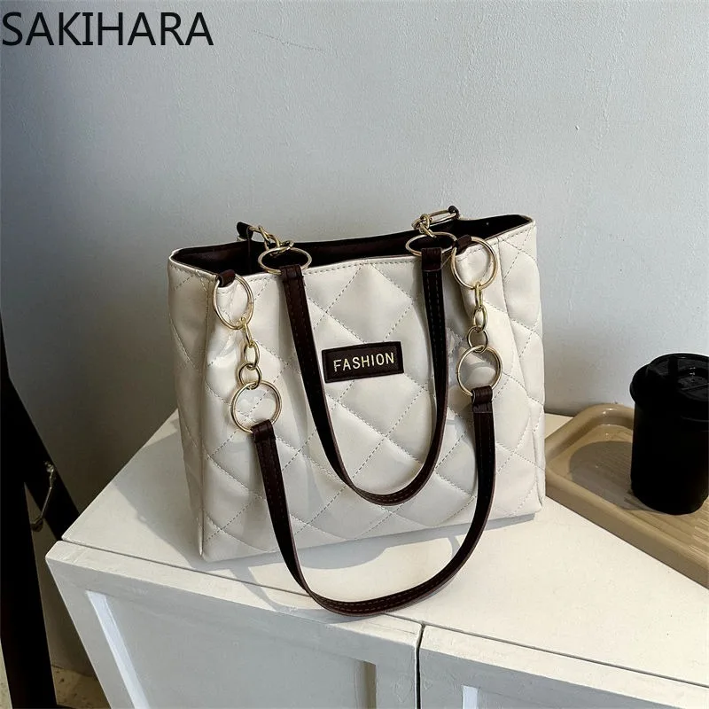 Tote Bag for College Students Temperament Fashion Casual Large Capacity Office Lady All Match Contrast Color Bolsas Para Mujeres