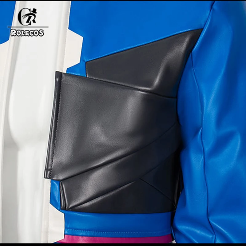 ROLECOS Anime Cyberpunk: Edgerunners 2 D Cosplay Costume Blue Leather Jacket Outfit Halloween Party Role Play Premium Full Set - view 5