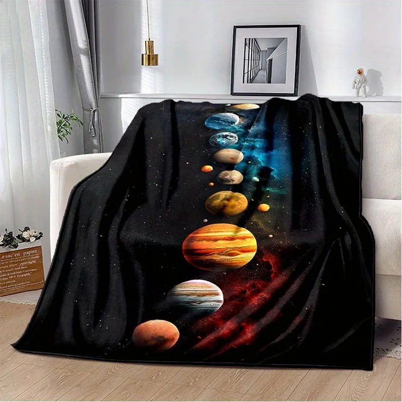 Contemporary Solar System Planet Printed Throw Blanket - Hypoallergenic, Tear-Resistant Polyester Knit Fabric, Digital Print, Sp