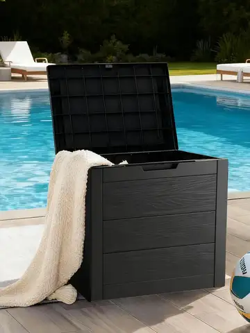 75 Gallon Large Outdoor Deck Box with Lockable Lid & Heavy-Duty Hinged Door - White/Green Heavy-Duty Plastic Storage Container,