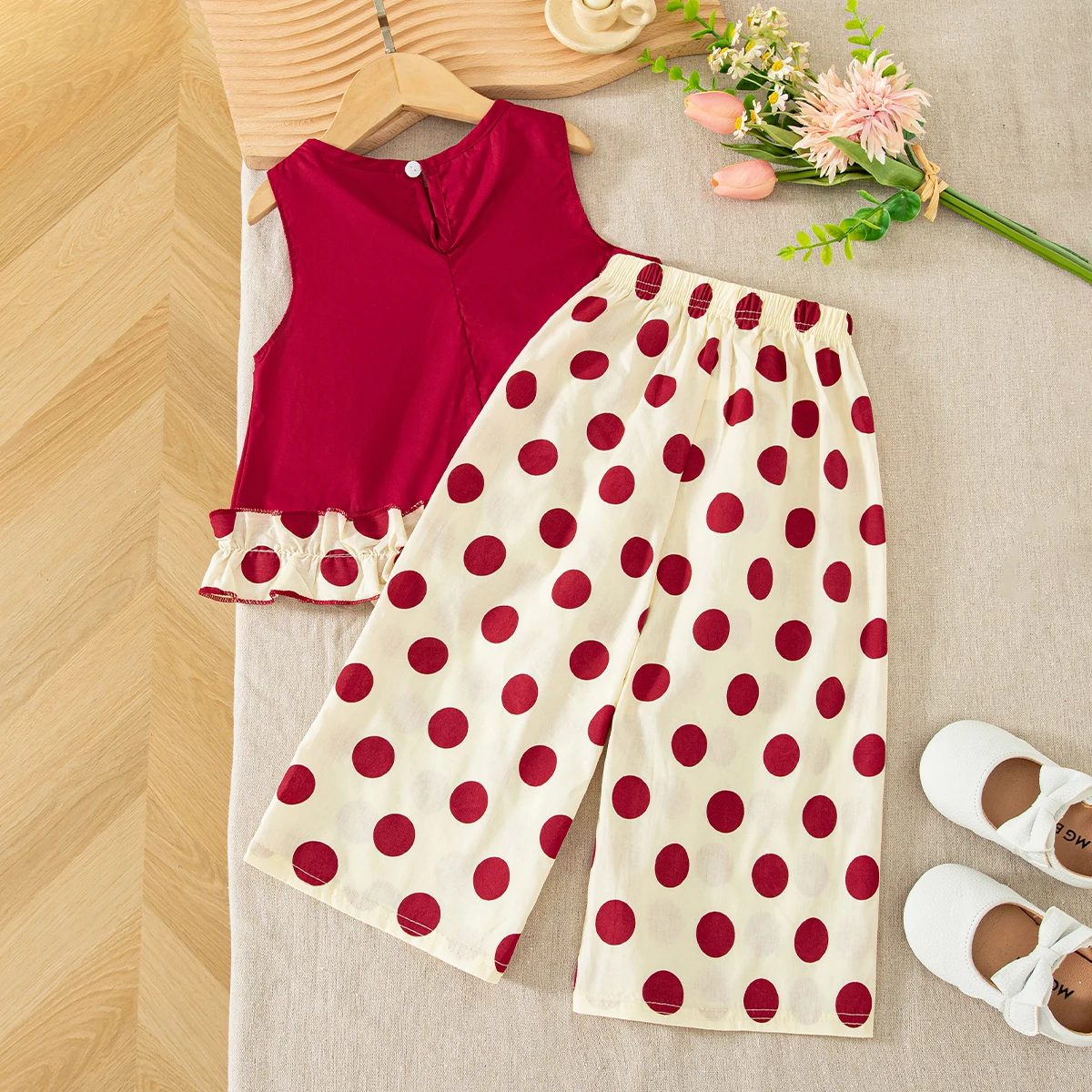 2-Piece Baby Girl Summer Set Cute Red Polka Dot Vest Top And Pants Countryside Style  Children's Clothing 9-Month-4 Years Old