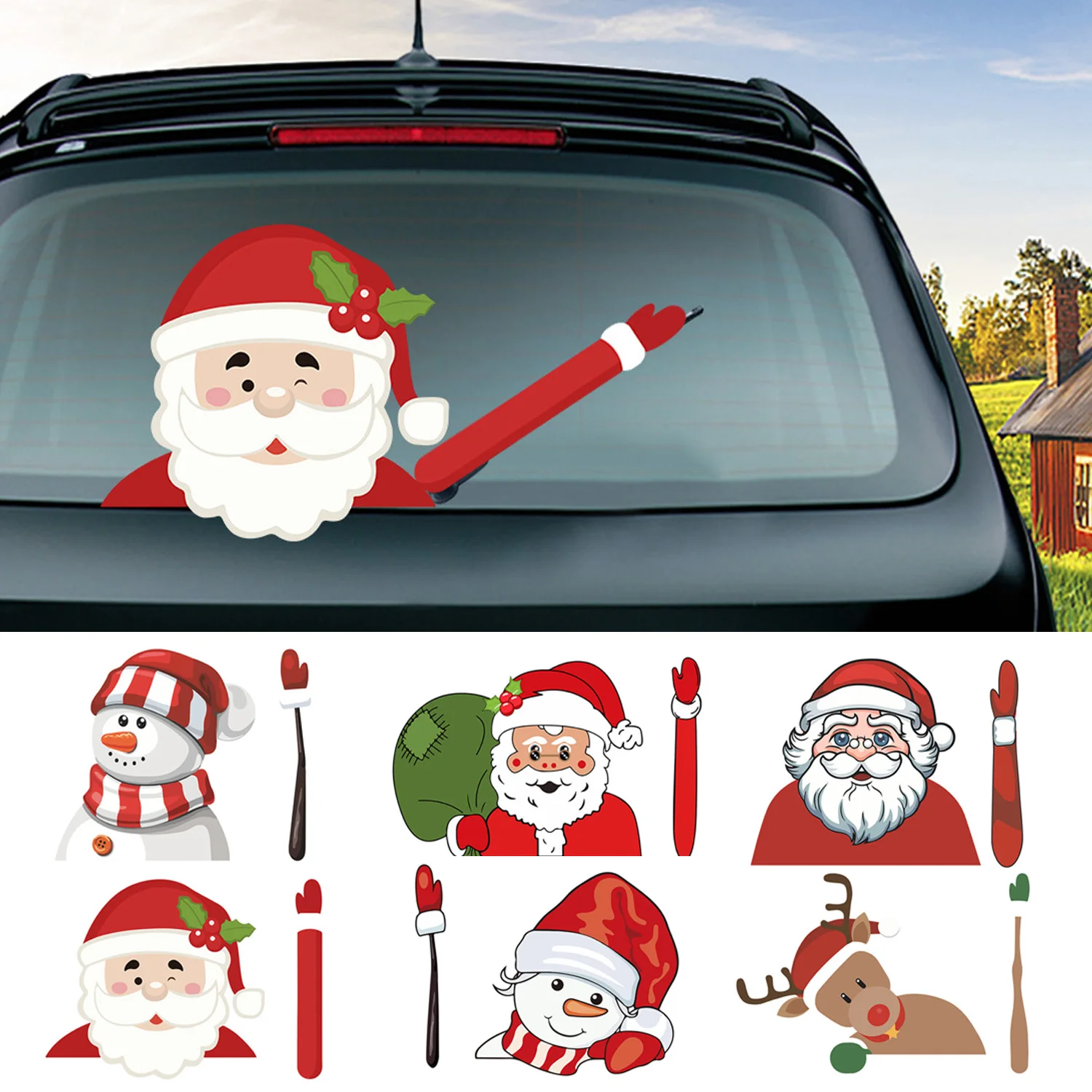 Behogar Self-adhesive Cute Cartoon Car Rear Window Windshield Waving Wipers Sticker Decal for Christmas Xmas Vehicle Auto Decor