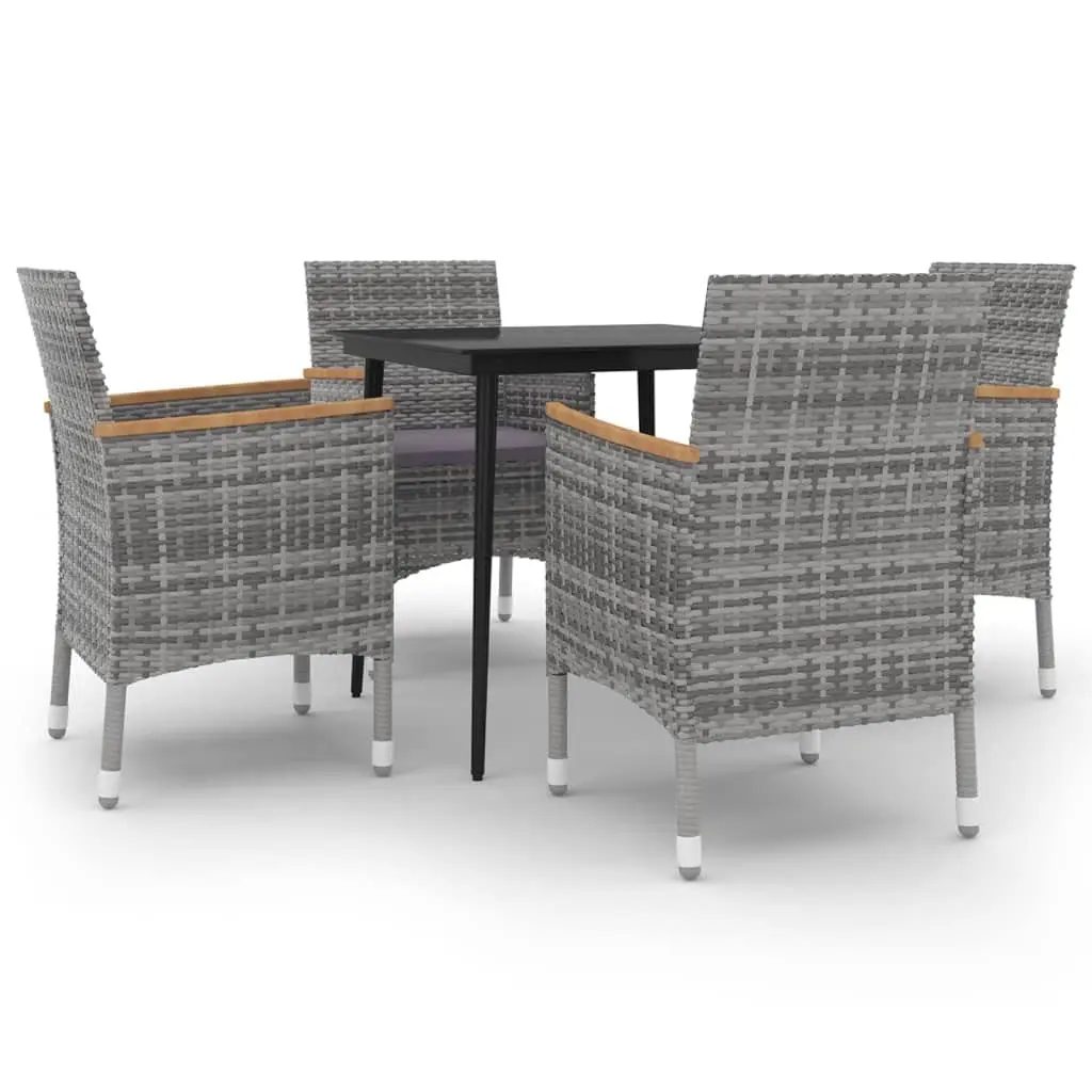 5 Piece Poly Rattan Patio Dining Set with Glass Table & Cushioned Chairs for Outdoor Deck Pool Balcony, Customized