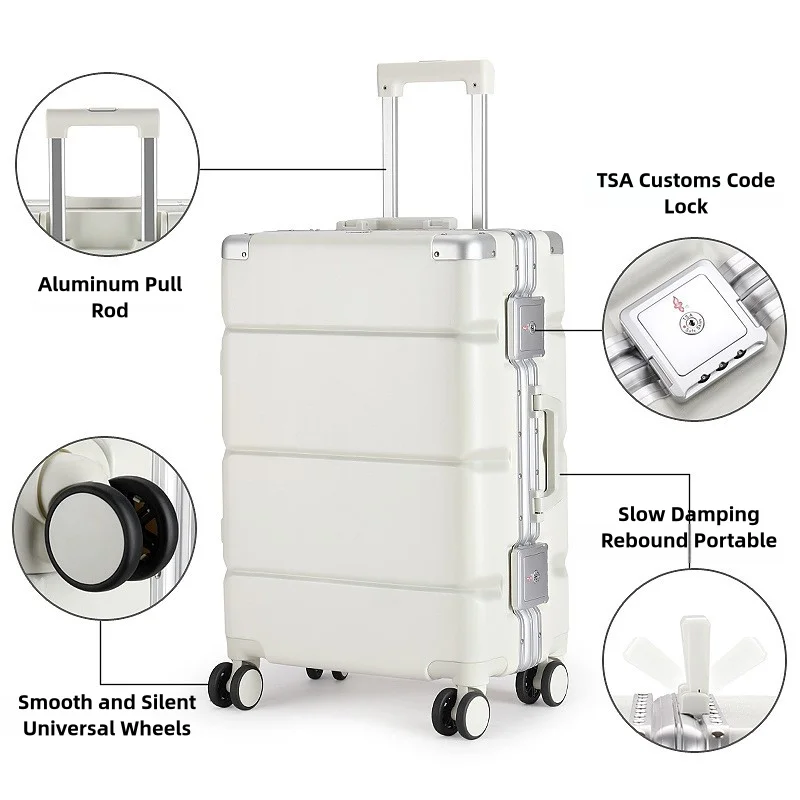 Valigie da viaggio di grandi dimensioni con ruote con telaio in alluminio Trolley da viaggio impermeabile anti-collisione per uomo