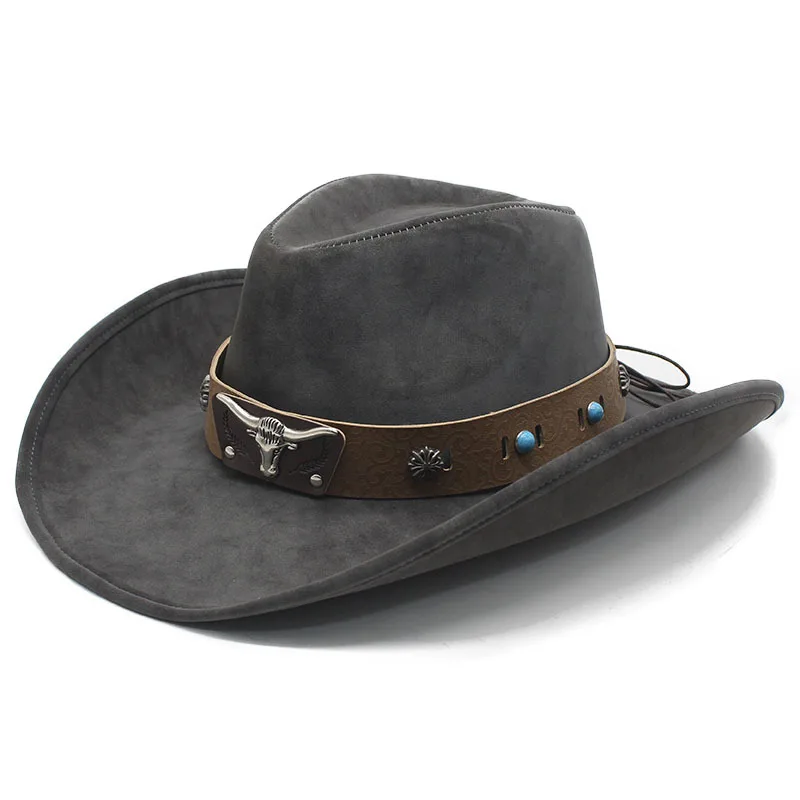 

Retro Bull Head Decorated Leather Top Hat Foldable Denim Hat European and American Style Knight Hat