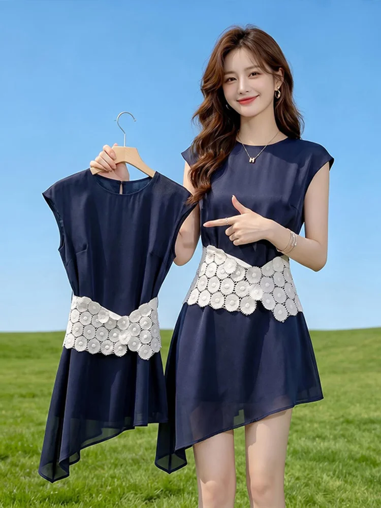 

Elegant Design Sensation Dress Women's Summer New Slim Waist Belt Waist Inward Short Skirt Fashionable Casual Style Short Sleeve