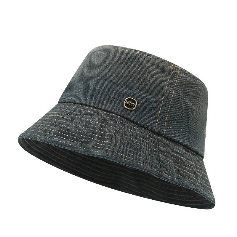 Women Denim Bucket Hat with Stitched Label, Stylish UV Protection Sun Hat, Face Slimming Basin Cap for Men