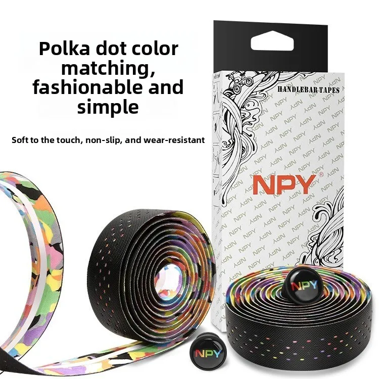 شريط مقود الدراجة من NPY Polka Dot - مزدوج - لون جلدي مثقوب، ممتص للصدمات وجيد التهوية لدراجات الطرق #2