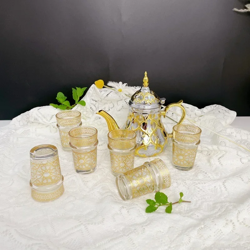 6pcs Golden Hot Stamping Pattern Glass Cup Gift Set Box Middle East Packaging Glassware Drinkware Home Coffee Tea Serving Cups