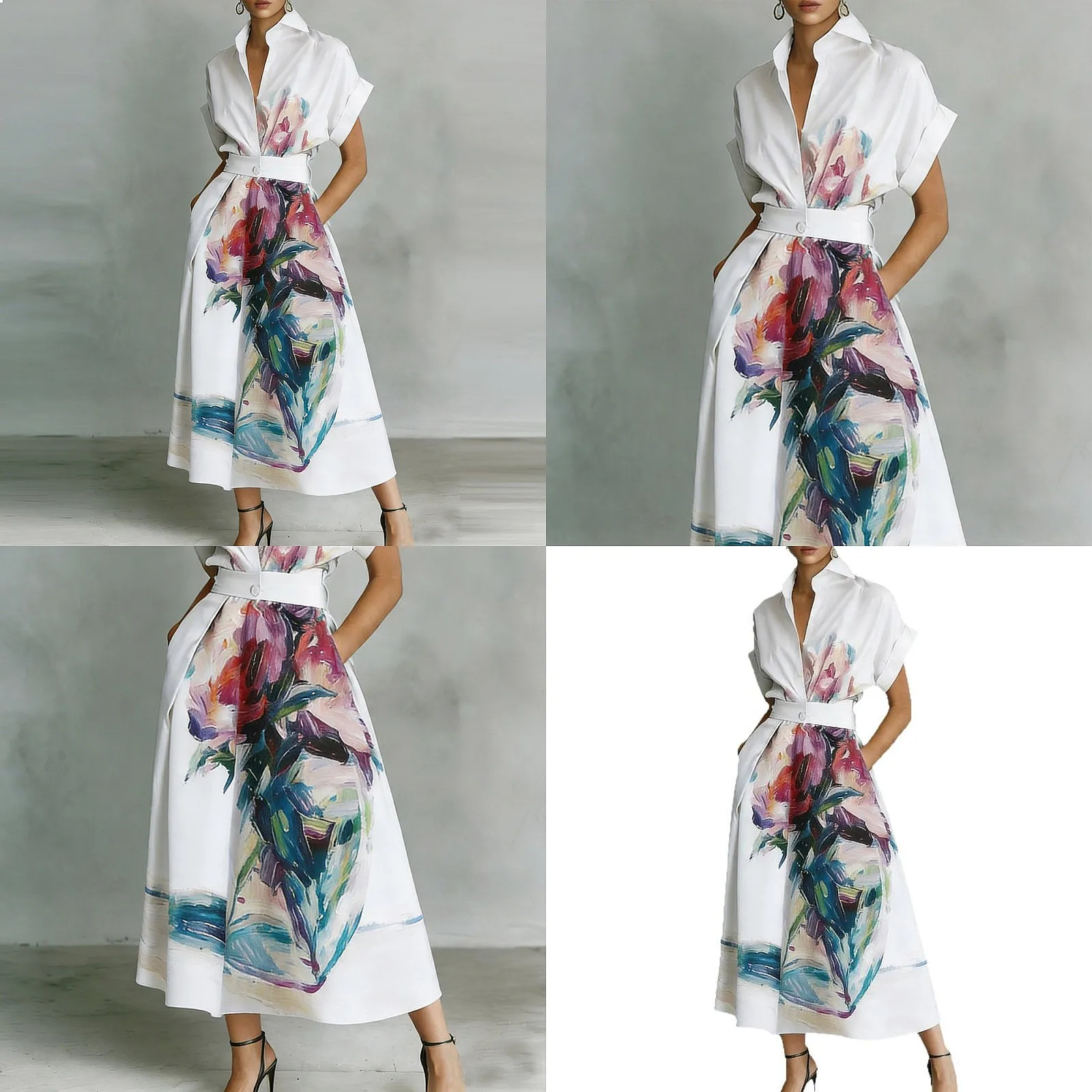 Printed Long Dress Summer Dresses Floral Maxi Shirt Dress Blouse Top Vacation Beachwear