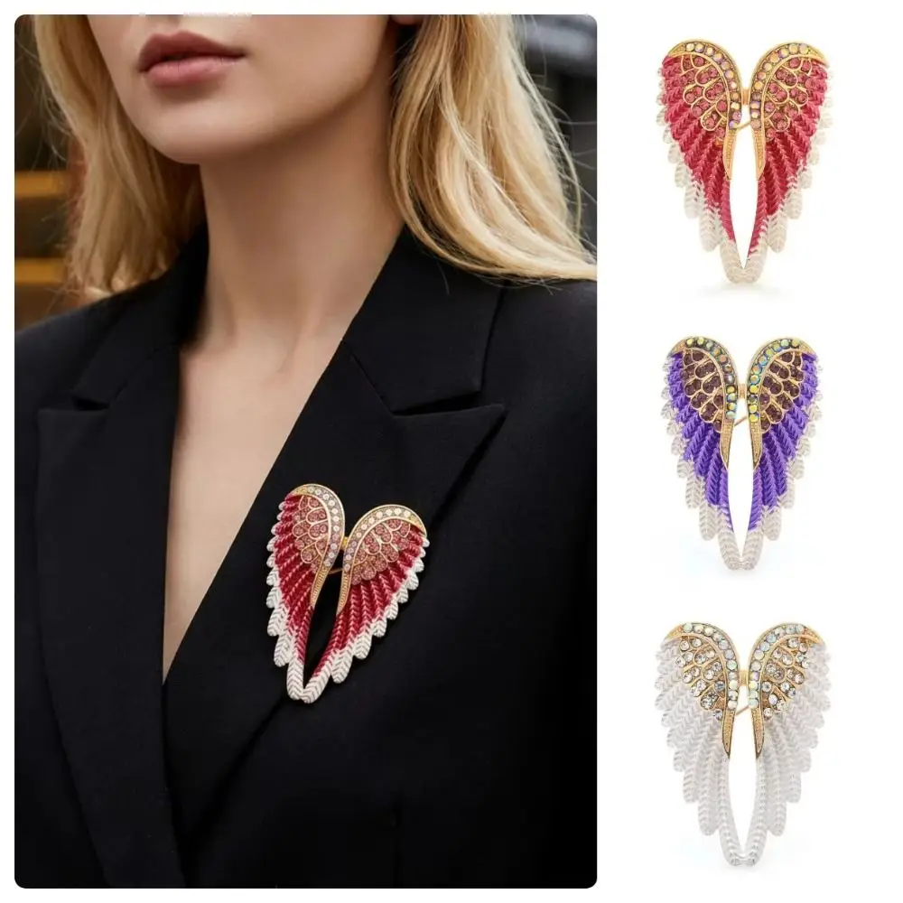 Elegant Sparkling Rhinestone Angel Wings Brooch Angel Wings Design Hand-Made Enamel Brooch Pin Lapel Pin Brooch Women