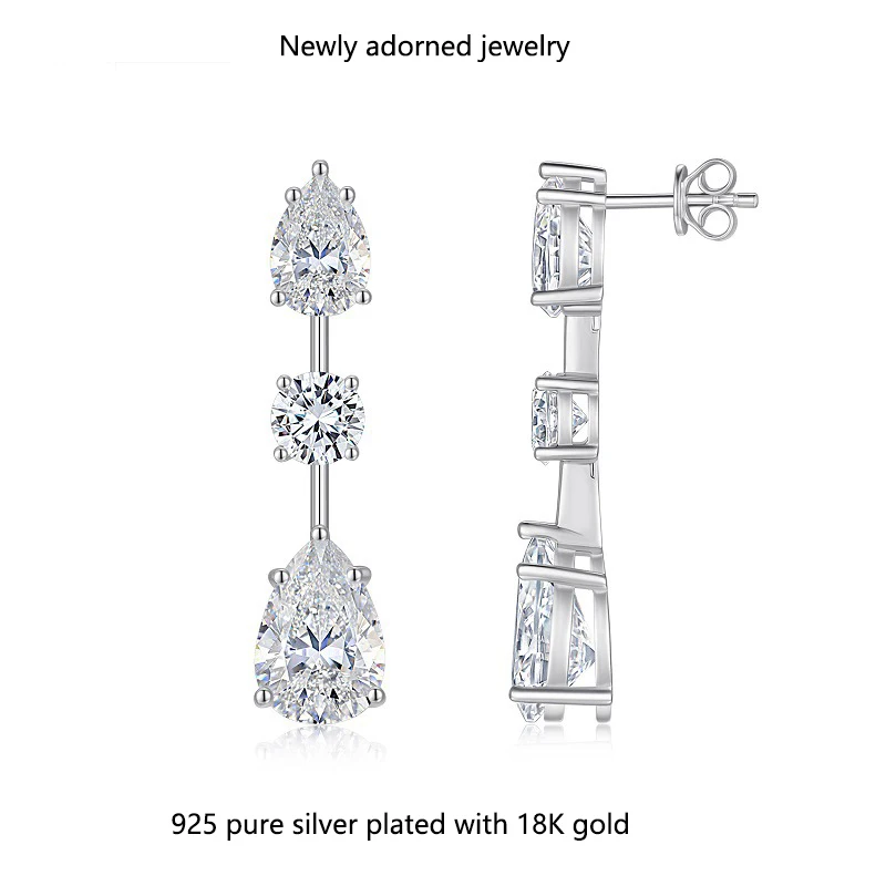 

Fashionable light luxury long chandelier earrings made of 925 sterling silver, featuring 17CT moissanite stones, popular in cros