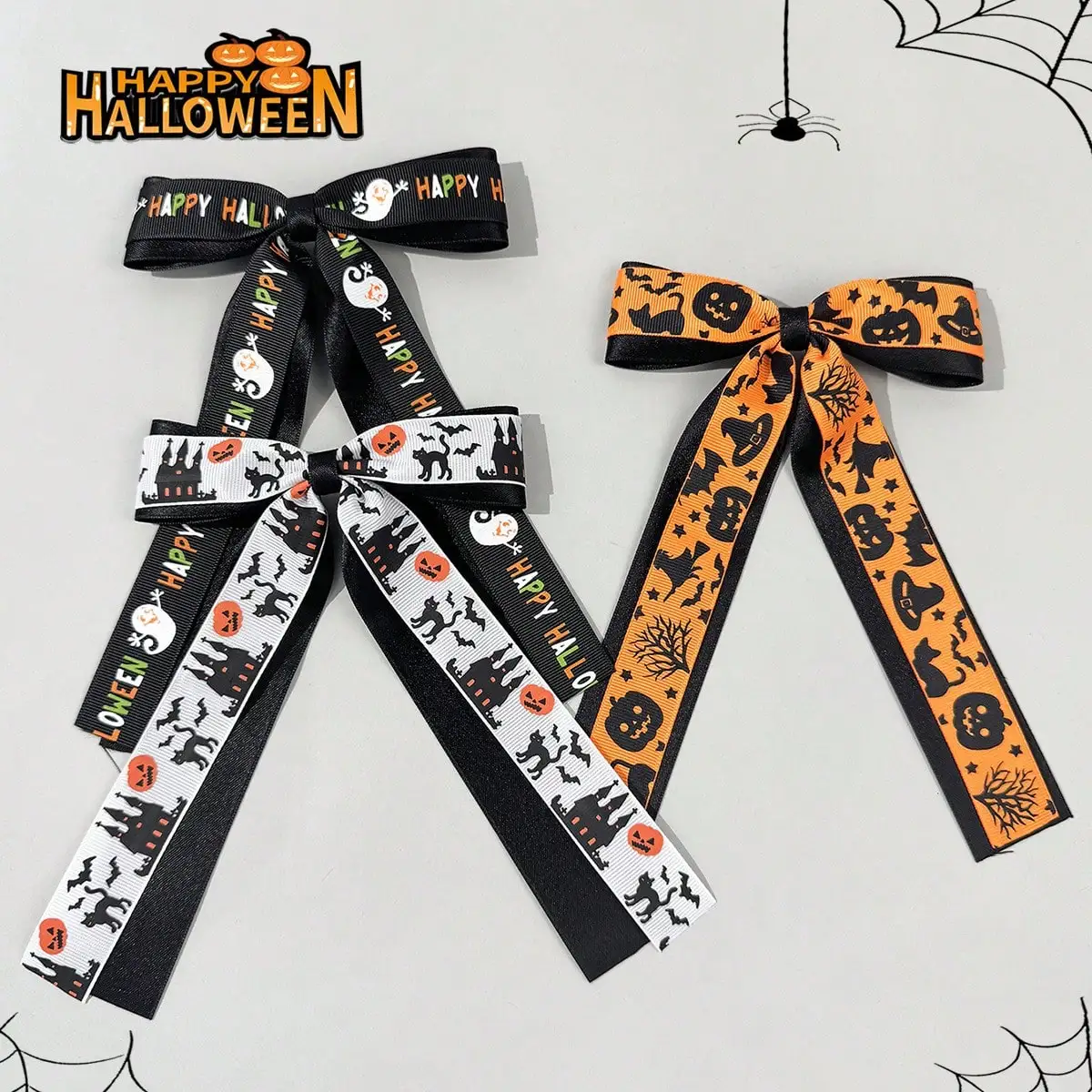 Halloween Bow Ribbon Hair Clip Witch Cat Pumpkin Cute And Funny Back-Of-The-Head Hair Accessory