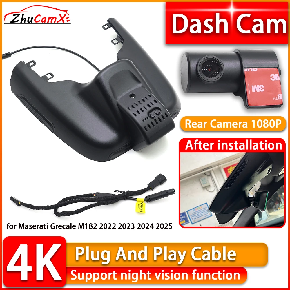 Wiifi 4K Dash Cam for Maserati Grecale M182 2022 2023 2024 2025 DVR Front Rear Camera Plug and Play Video Recorder Night Vision