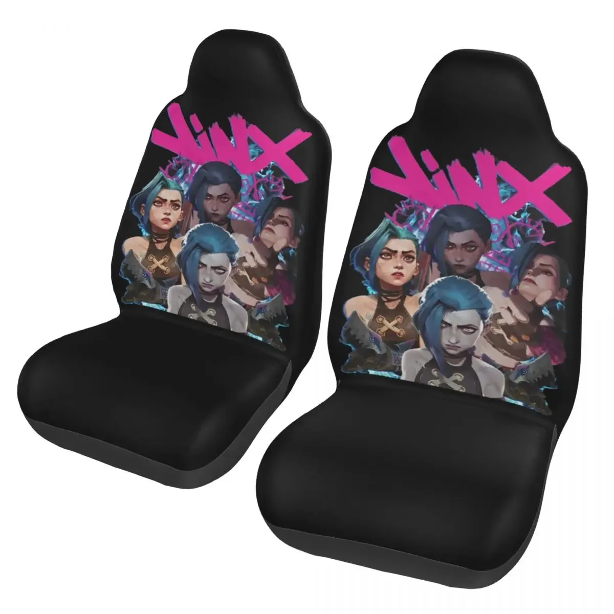 Jinx LOL Anime Universal Car Seat Cover Four Seasons For SUV Arcane Game Car Seats Covers Polyester Car Accessories