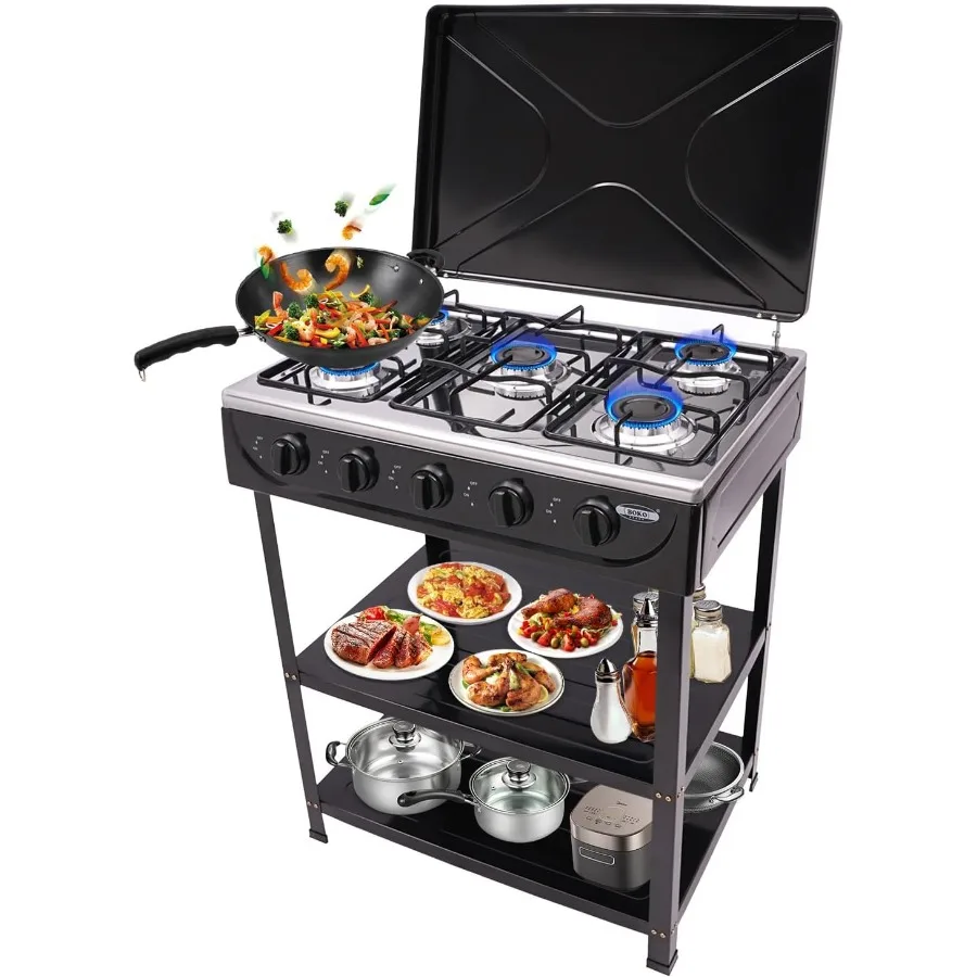 

5-Burner Natural Gas Stove Freestanding Rectangular Cooking Gas Stove with Precise Heat Control Knobs for Cooking Stir-Frying a