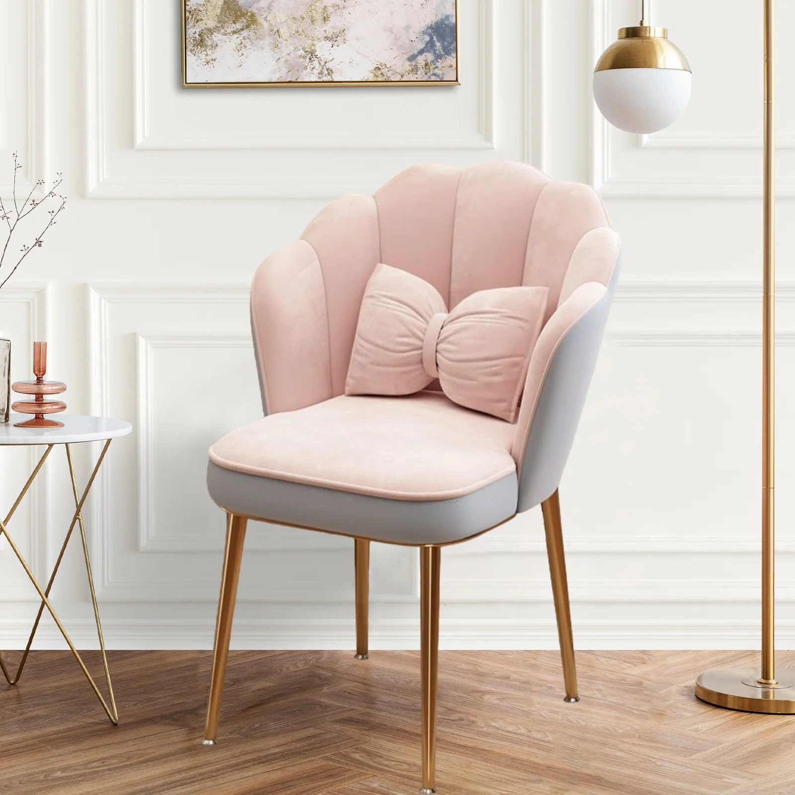 Makeup Chair Sofa Petal Chair Stool Backrest with Pillow for Girls Bedroom Dressing Table Light Luxury Chair Home Reading Room image 2