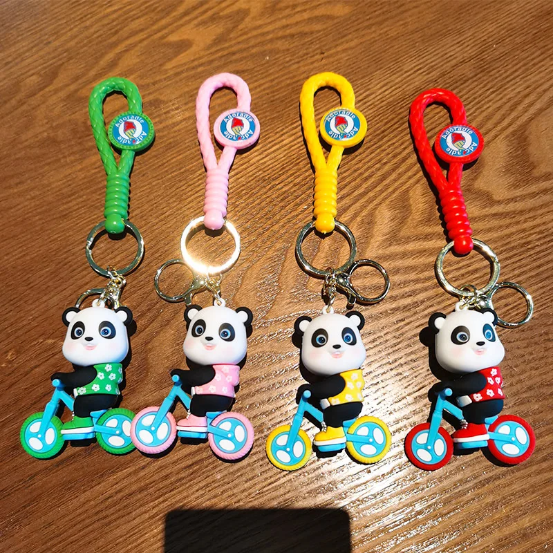 

Cartoon China-Chic Bicycle Panda Key Chain Cute Silicone Figure Creative Car Key Ring