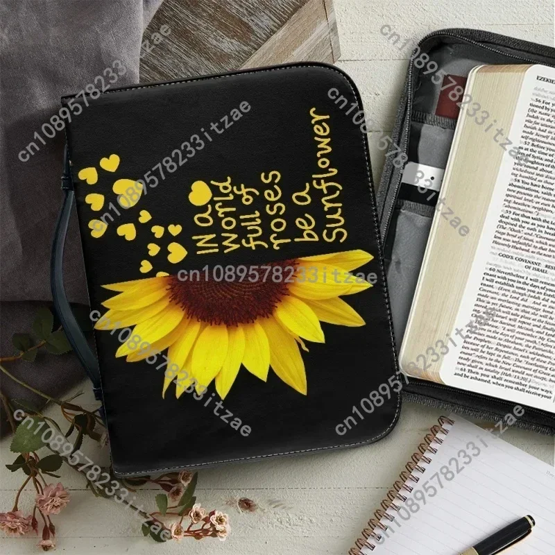 

Sunflower Words Verse Pattern Leather Bible Bag for Women Men Handle Handbags Bible Hymns Cover Case Carrying Bible Storage Bags